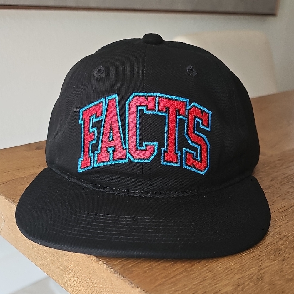 Market x NPR collab Black adjustable Hat w/ Red & Blue 'FACTS' Embroidery